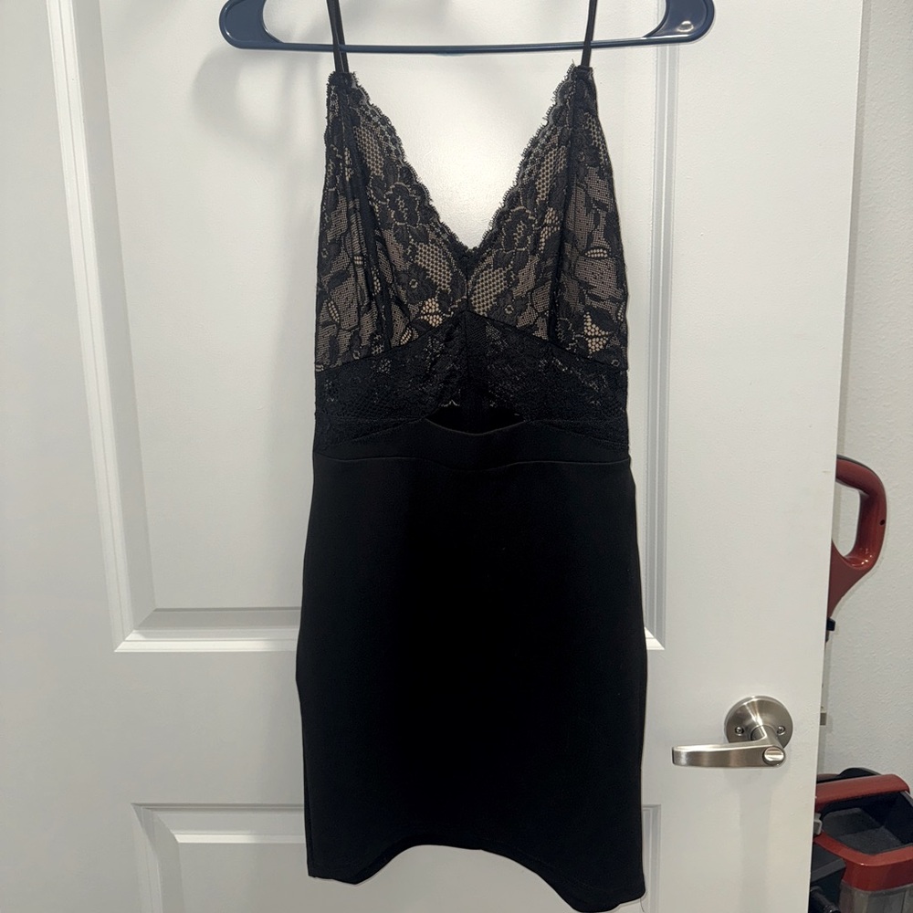 Fashion Nova Black Lace Chemise with Satin Finish